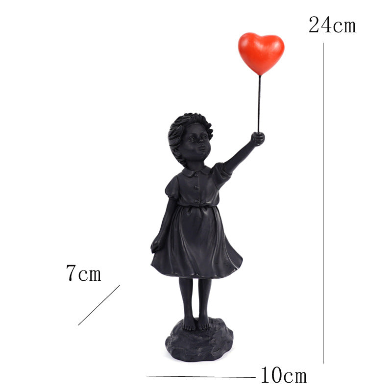 Petite fille avec un ballon, sculpture artistique, décoration de salon, résine