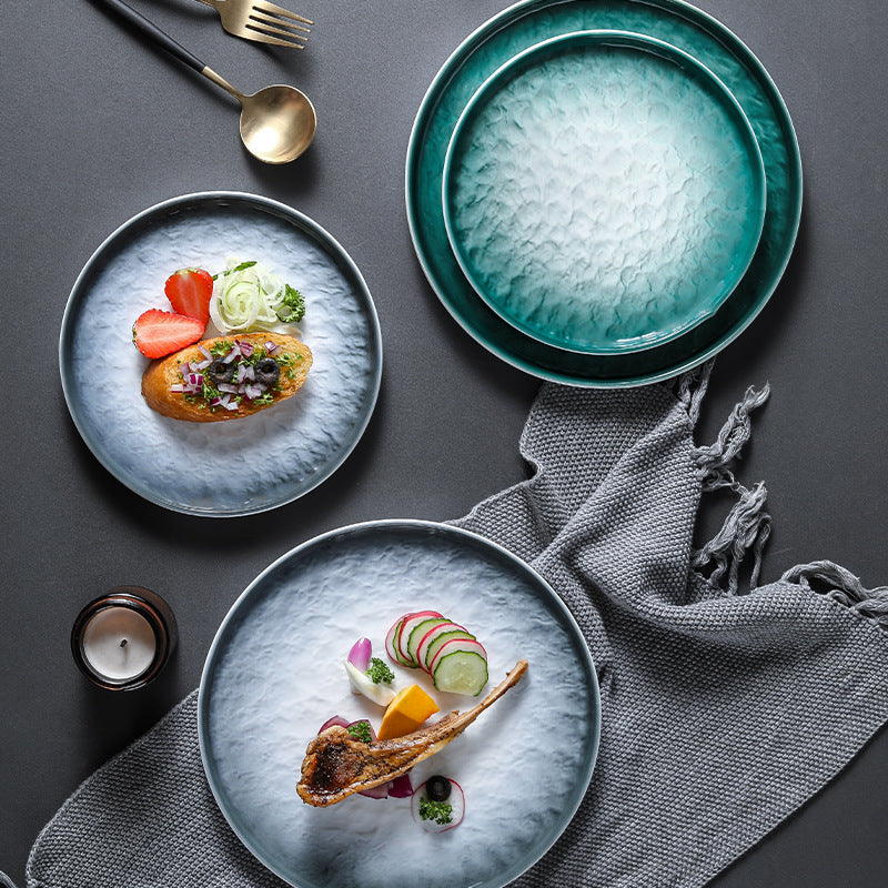Assiette ronde plate en céramique pour steak, vaisselle créative pour la maison