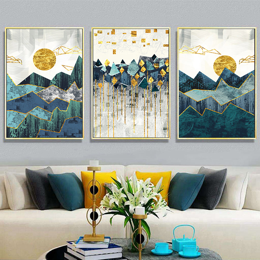 Tableau sur toile représentant un paysage de montagne géométrique abstrait nordique