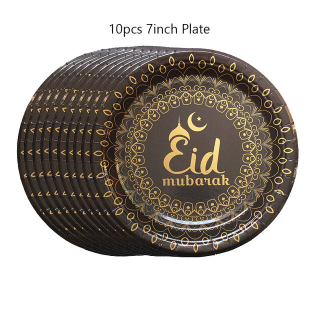 Nouvelle assiette jetable Eid Mubarak blanche et noire Ramadan