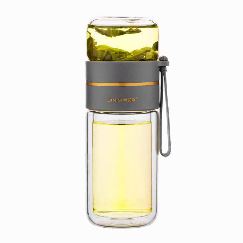 Bouteille d'eau en verre avec infuseur à thé intégré, filtre pour séparer le thé, bouteille en verre à double paroi étanche.