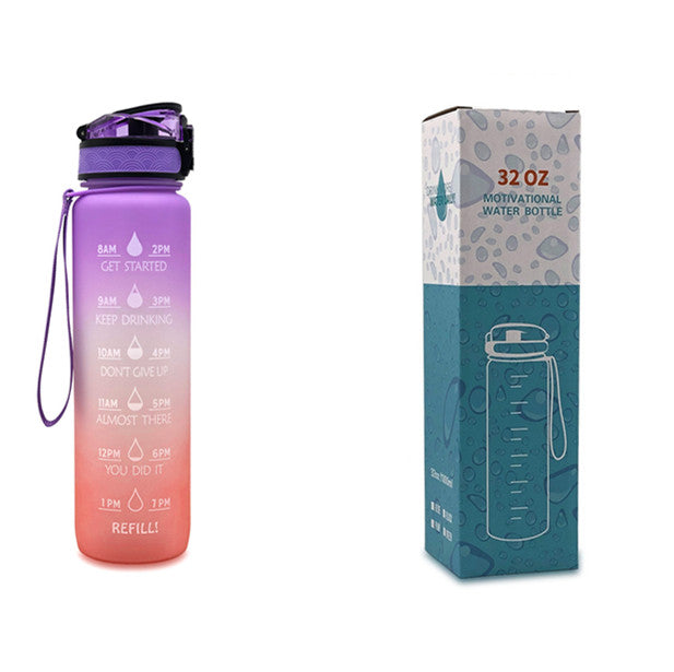Gourde en Tritan de 1 L avec indicateur de temps, couvercle rebondissant, gourde de cyclisme motivante, gobelet étanche pour le sport et le fitness