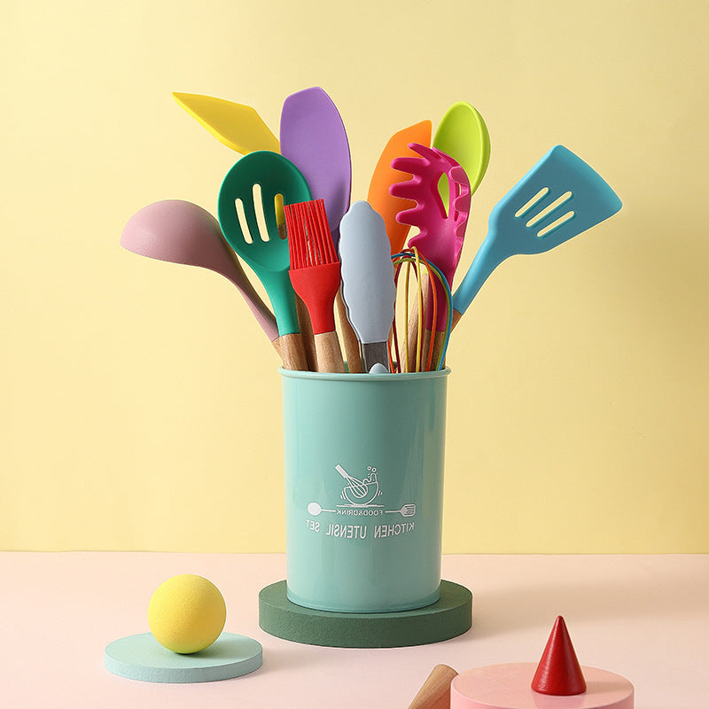 Ensemble d'ustensiles de cuisine en silicone résistants à la chaleur et antiadhésifs, pour la cuisson.