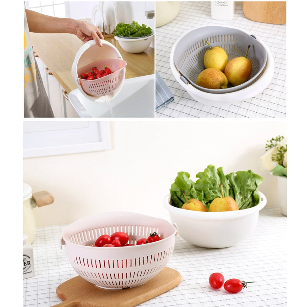 Panier égouttoir portable détachable à double couche pour fruits et légumes, pour le nettoyage des nouilles de riz lavées