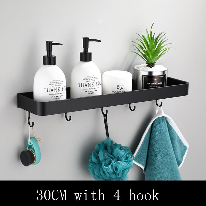 Étagère de salle de bain noire en aluminium, fixation murale 