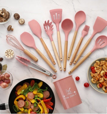 Ensemble d'ustensiles de cuisine en silicone résistants à la chaleur et antiadhésifs, pour la cuisson.