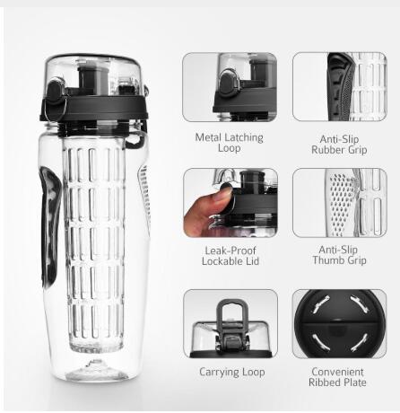 Bouteille shaker à jus avec infuseur à fruits gratuit, bouteille de camping portable pour l'escalade