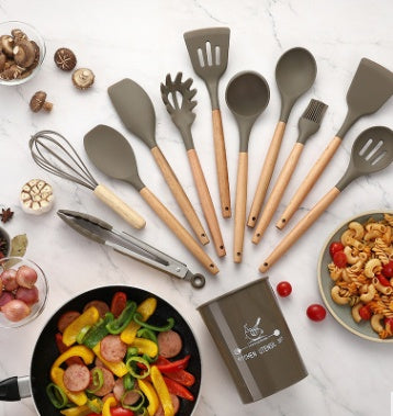 Ensemble d'ustensiles de cuisine en silicone résistants à la chaleur et antiadhésifs, pour la cuisson.
