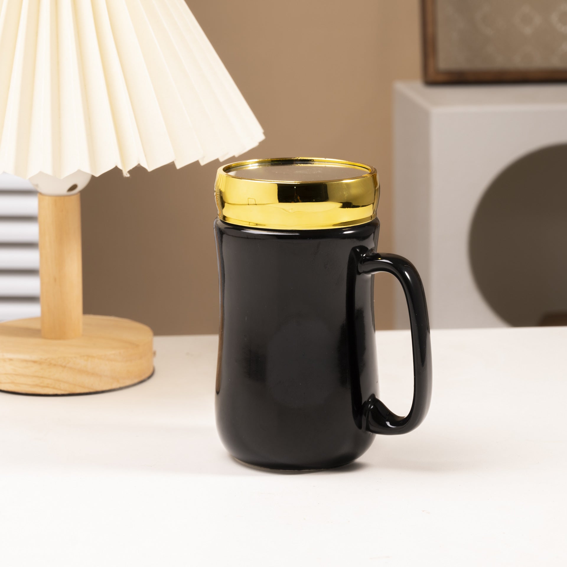 Mug en céramique brillante et émaillée, style miroir, pour couple.