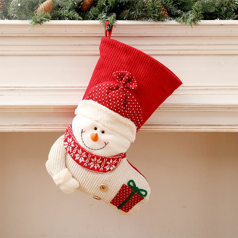 Grande chaussette de Noël tricotée rouge et blanche, Père Noël, décoration de cheminée, sacs cadeaux de Noël, porte-bonbons, décoration pour la maison 