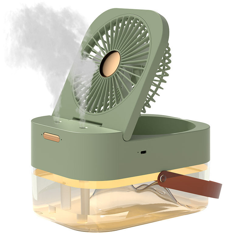 Ventilateur brumisateur portable avec veilleuse intégrée, idéal pour l'été et la maison.