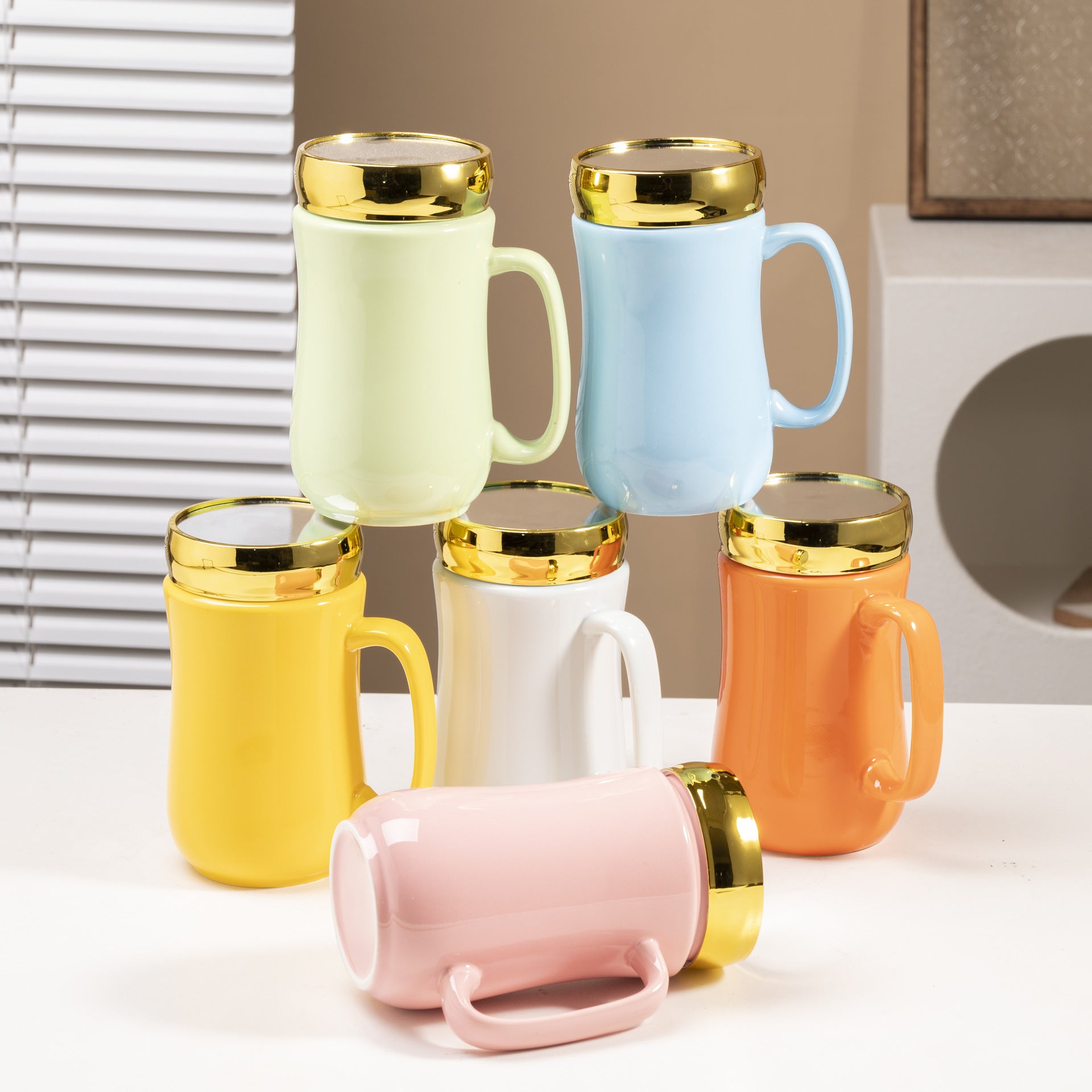 Mug en céramique brillante et émaillée, style miroir, pour couple.
