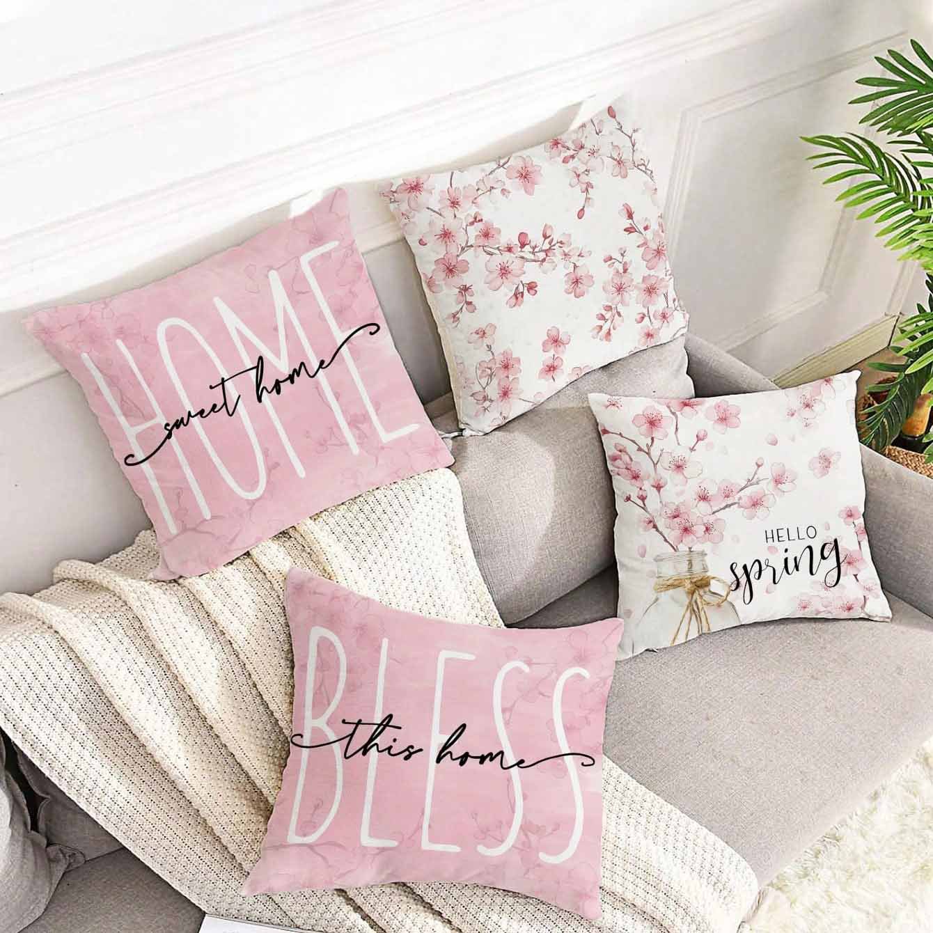 Housse de coussin à motif de fleurs de cerisier printanières pour canapé