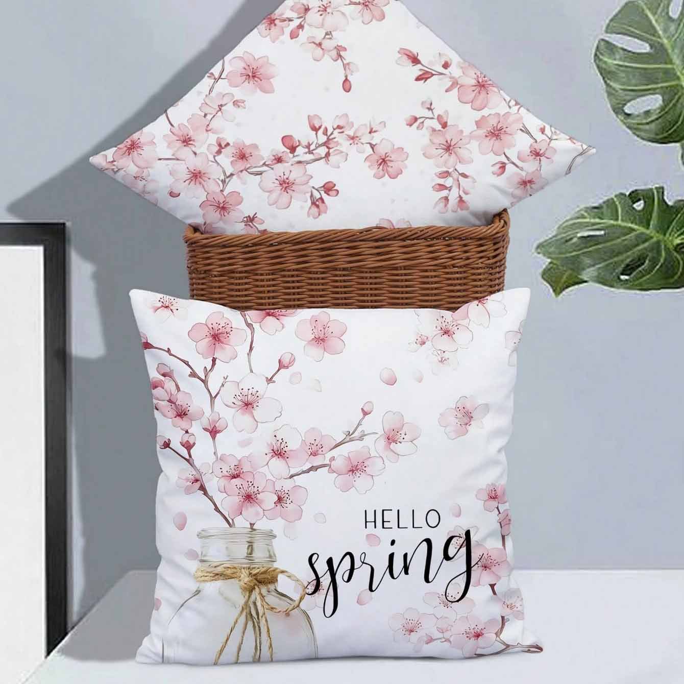 Housse de coussin à motif de fleurs de cerisier printanières pour canapé