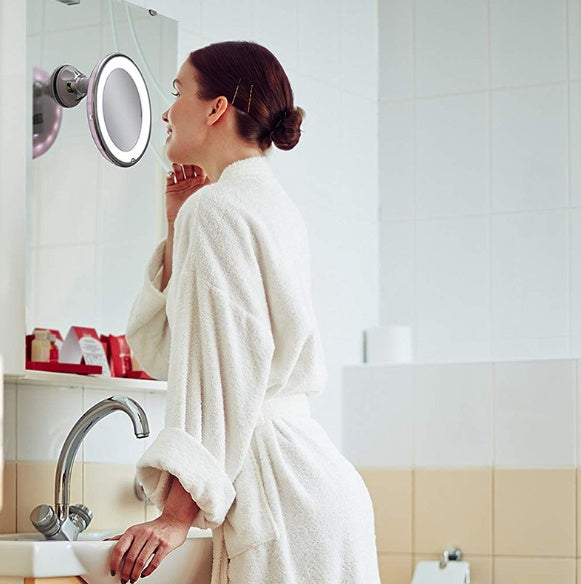 Miroir de maquillage lumineux LED pivotant à 360° avec grossissement x10