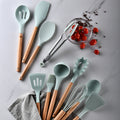 Ustensiles de cuisine en silicone avec poignée en bois