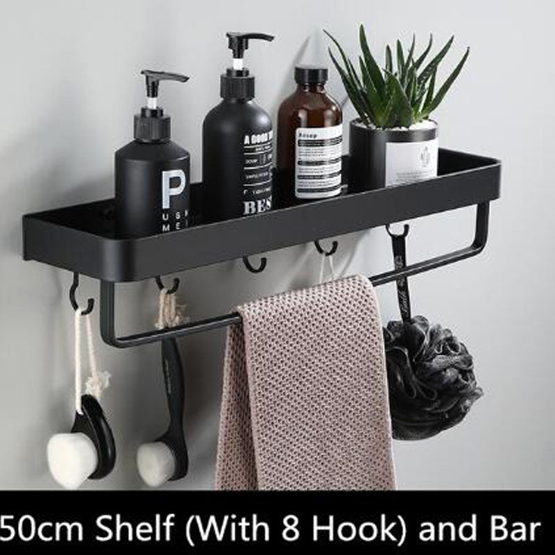 Étagère de salle de bain noire en aluminium, fixation murale 