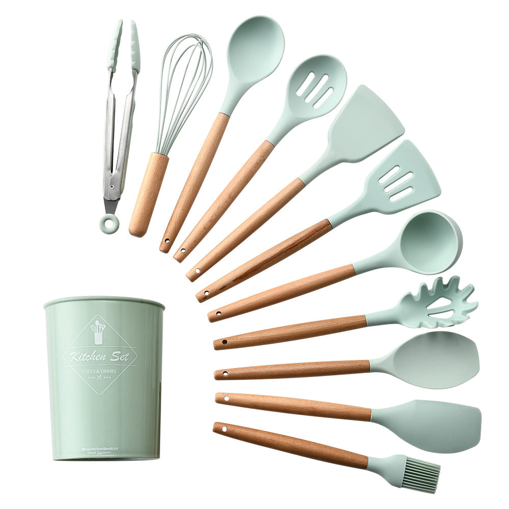 Ustensiles de cuisine en silicone avec poignée en bois