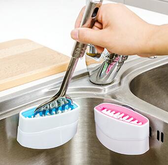 Brosse de nettoyage créative pour couteaux et fourchettes de cuisine avec ventouse, brosse pour fruits et légumes, brosse de nettoyage de cuisine