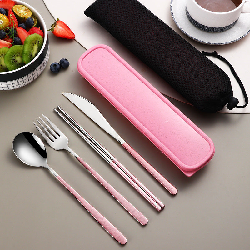 Ensemble de vaisselle 304 pièces, couverts, accessoires de cuisine, ensemble de voyage et de camping, couteau, fourchette, cuillère dorés, couverts portables avec étui