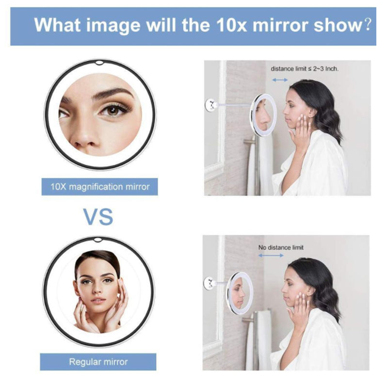 Miroir de maquillage lumineux LED pivotant à 360° avec grossissement x10