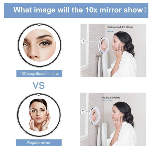 Miroir de maquillage lumineux LED pivotant à 360° avec grossissement x10