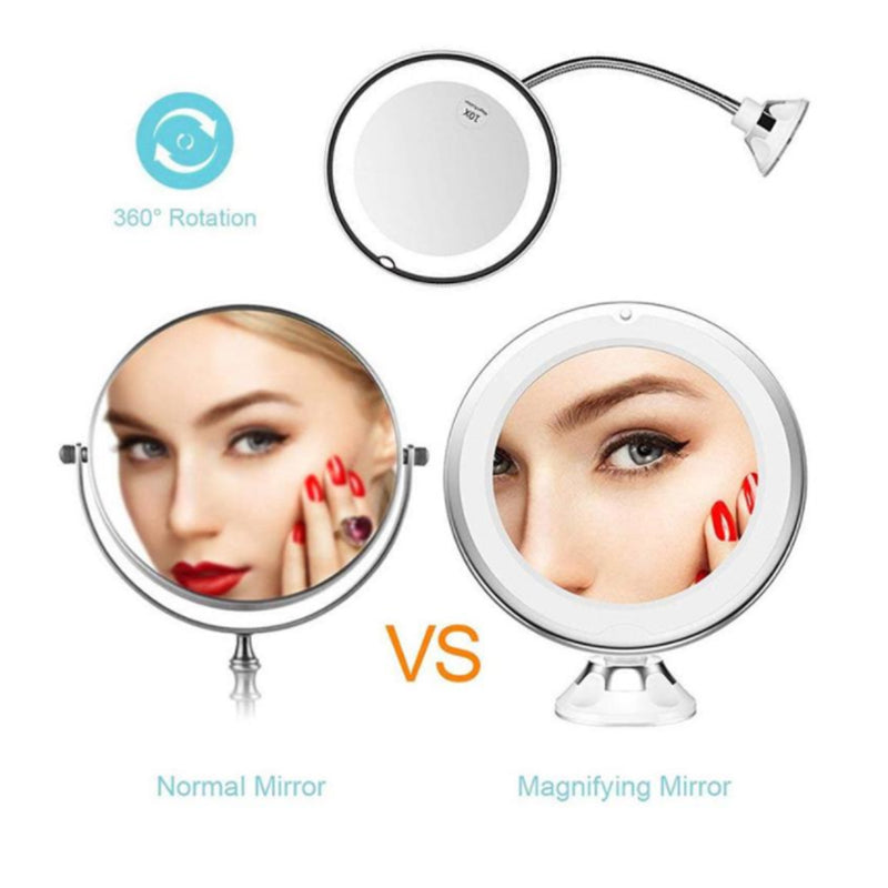 Miroir de maquillage lumineux LED pivotant à 360° avec grossissement x10