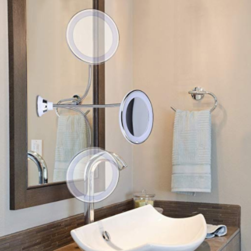 Miroir de maquillage lumineux LED pivotant à 360° avec grossissement x10