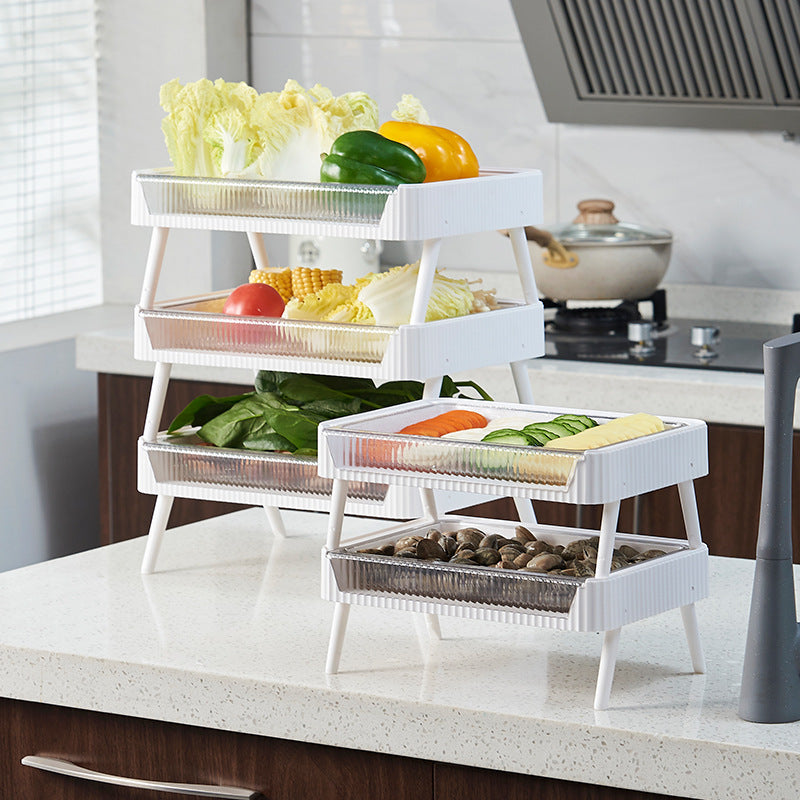Étagère de rangement pliable pour cuisine avec panier égouttoir, porte-fruits et légumes, étagère empilable, gain de place