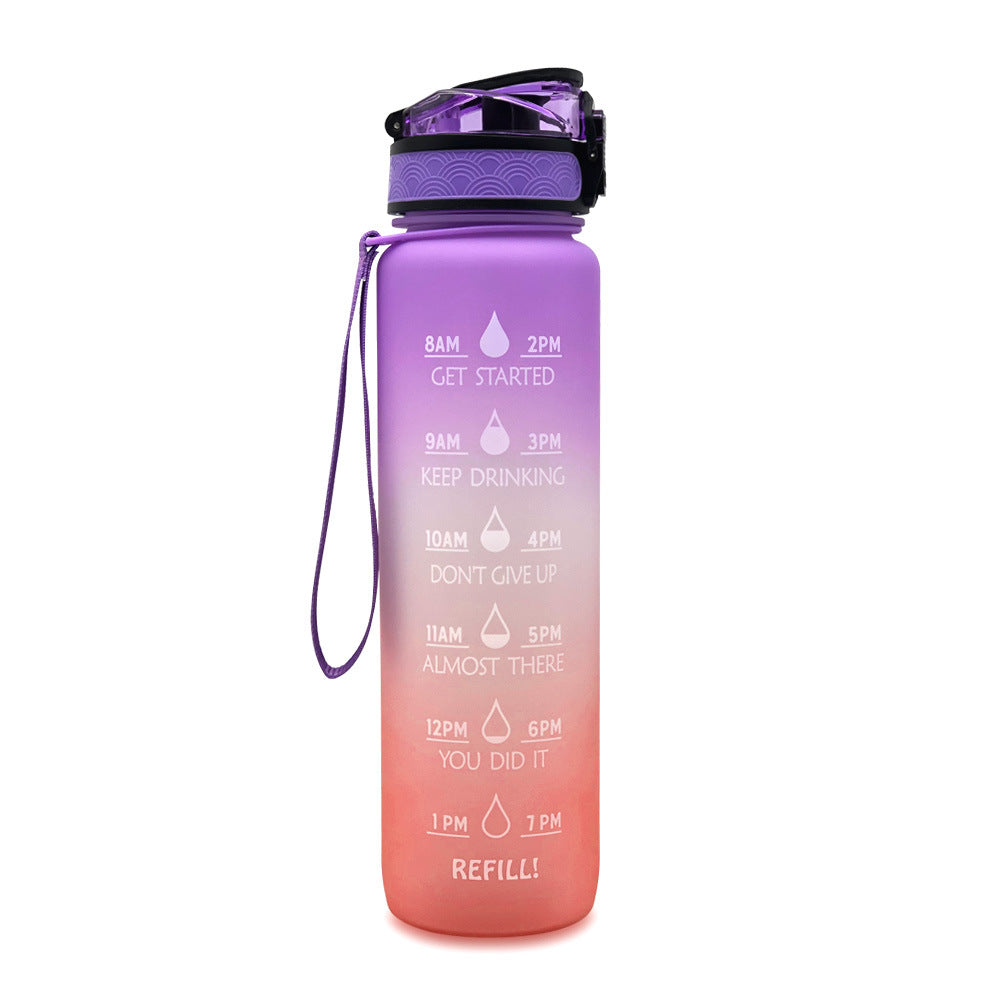 Gourde en Tritan de 1 L avec indicateur de temps, couvercle rebondissant, gourde de cyclisme motivante, gobelet étanche pour le sport et le fitness