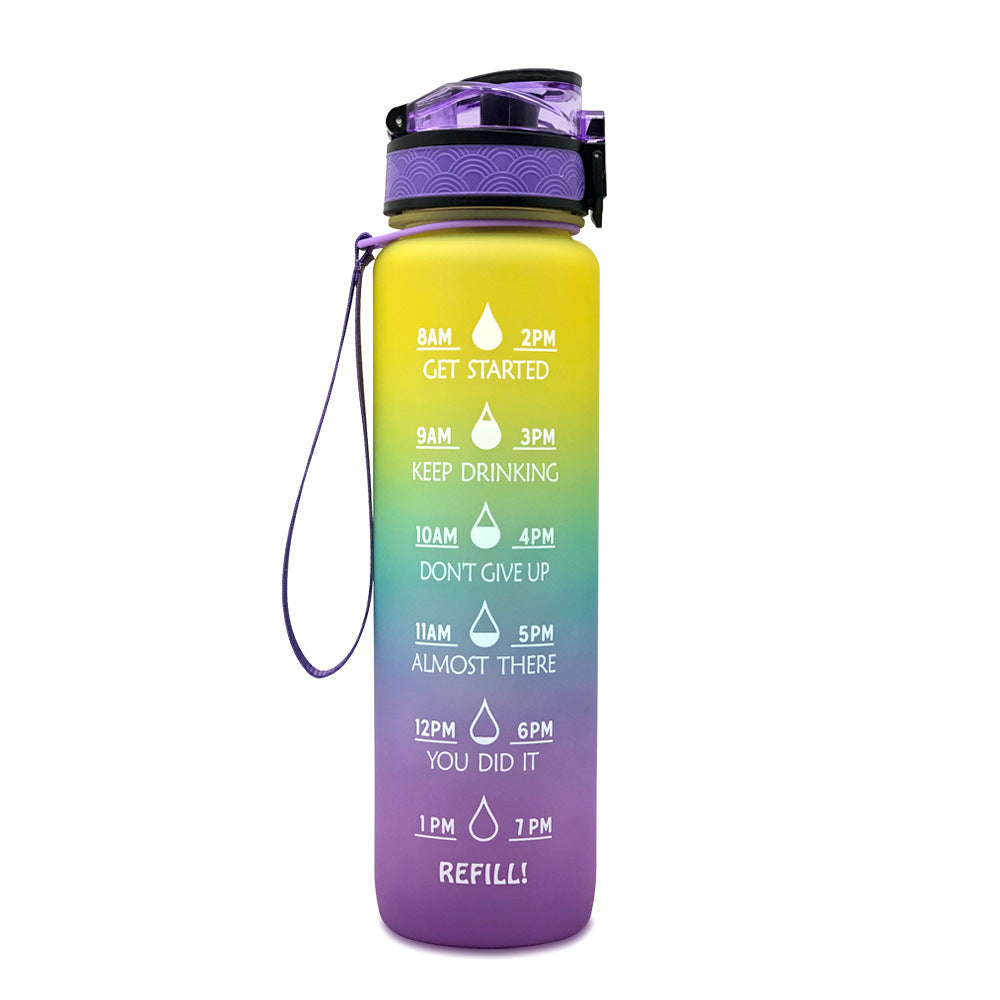 Gourde en Tritan de 1 L avec indicateur de temps, couvercle rebondissant, gourde de cyclisme motivante, gobelet étanche pour le sport et le fitness