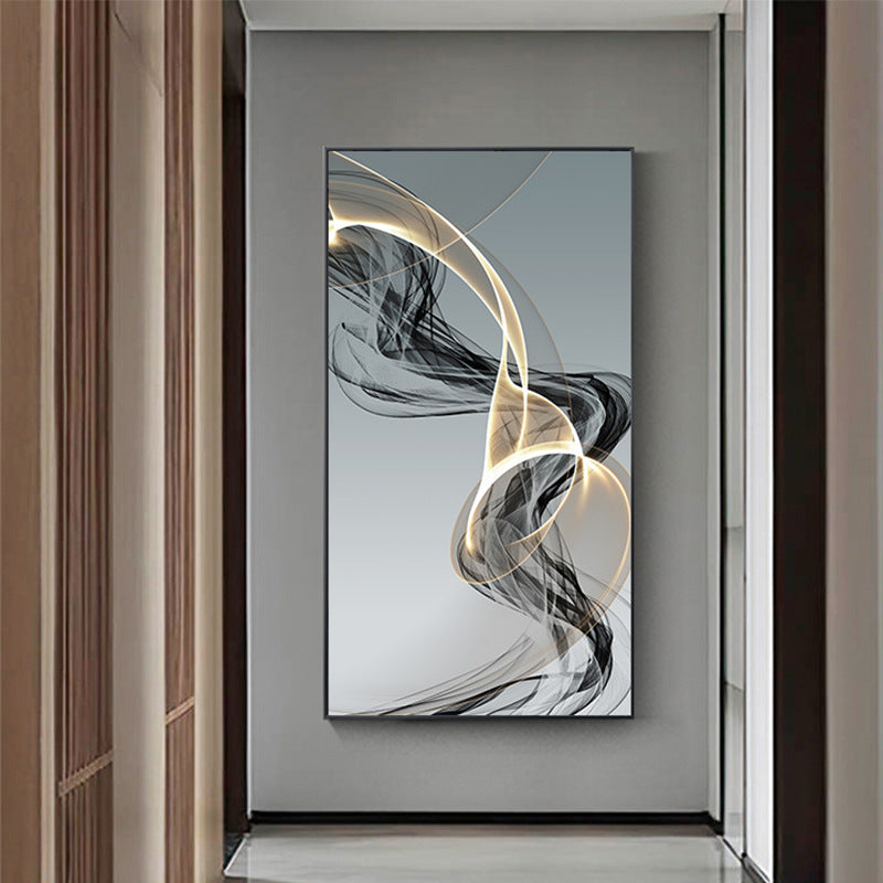 Peinture sur toile abstraite postmoderne à lignes noires et jaunes
