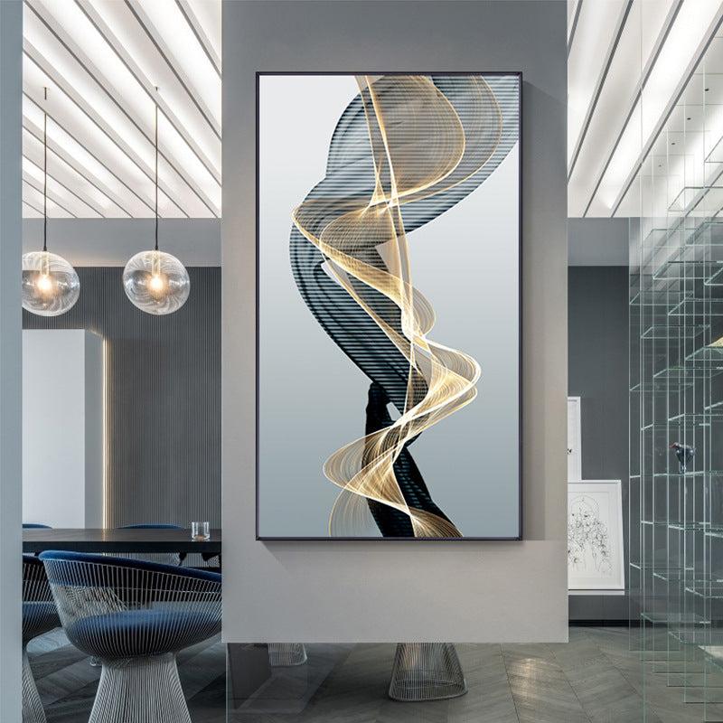 Peinture sur toile abstraite postmoderne à lignes noires et jaunes