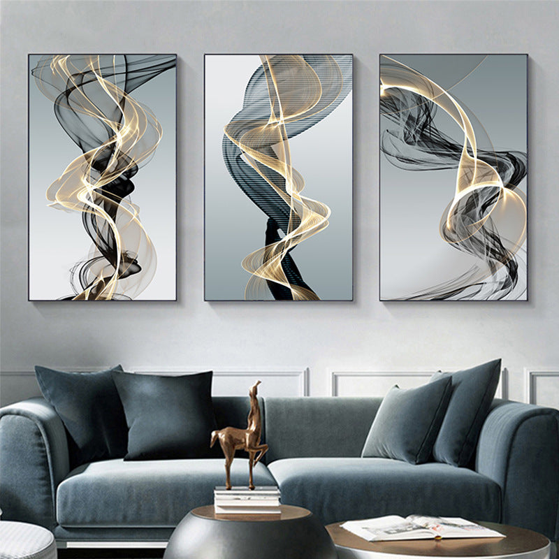 Peinture sur toile abstraite postmoderne à lignes noires et jaunes
