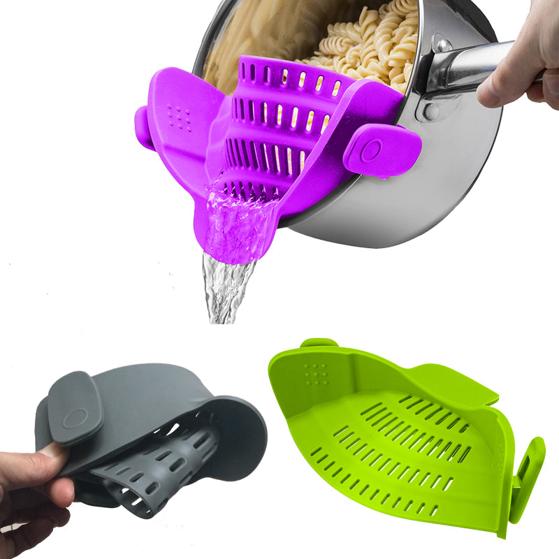 Passoire à huile en silicone à clipser pour casseroles, poêles et bols. Passoire créative pour égoutter le riz et les liquides. Convient à toutes les tailles de casseroles.