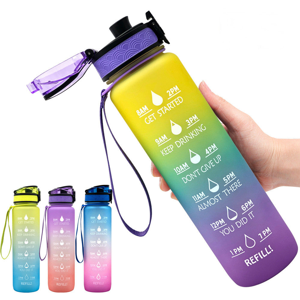 Gourde en Tritan de 1 L avec indicateur de temps, couvercle rebondissant, gourde de cyclisme motivante, gobelet étanche pour le sport et le fitness