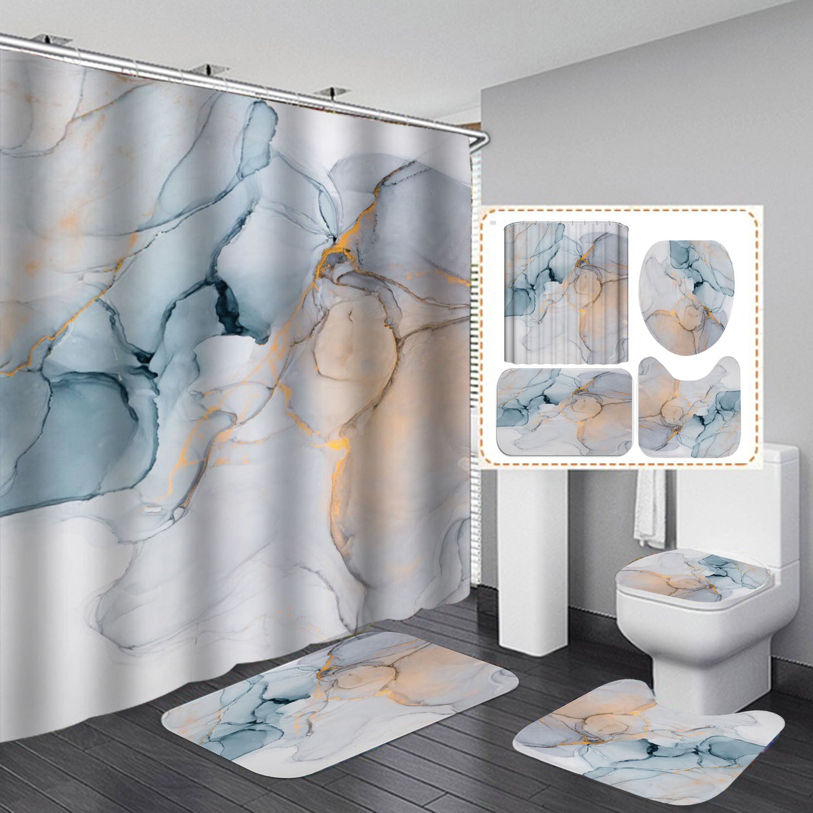 Magnifiques rideaux de douche modernes 3D, ensemble de rideaux de salle de bain, tapis de bain antidérapant, tapis doux et absorbant l'eau, décoration intérieure
