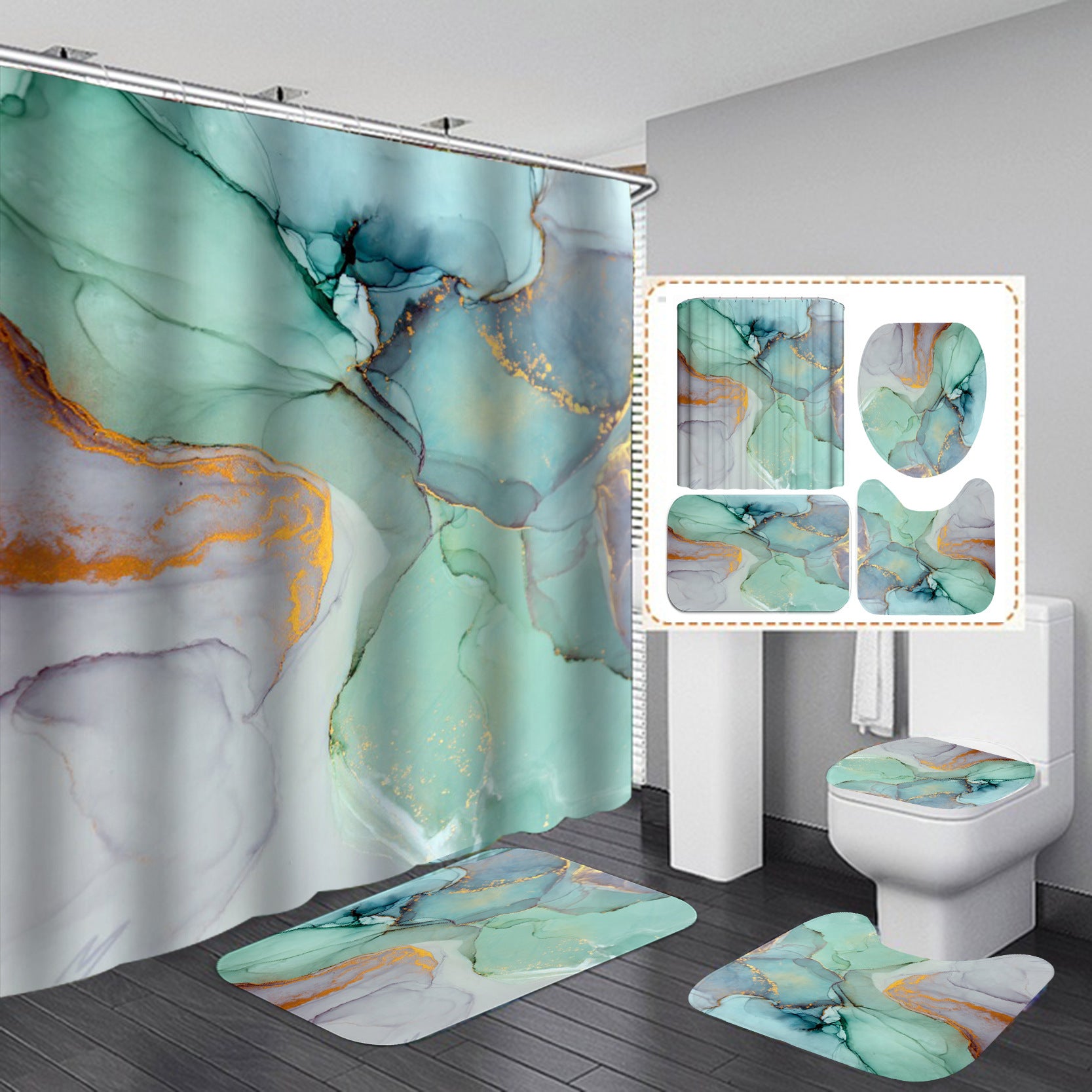 Magnifiques rideaux de douche modernes 3D, ensemble de rideaux de salle de bain, tapis de bain antidérapant, tapis doux et absorbant l'eau, décoration intérieure