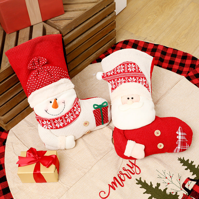 Grande chaussette de Noël tricotée rouge et blanche, Père Noël, décoration de cheminée, sacs cadeaux de Noël, porte-bonbons, décoration pour la maison 