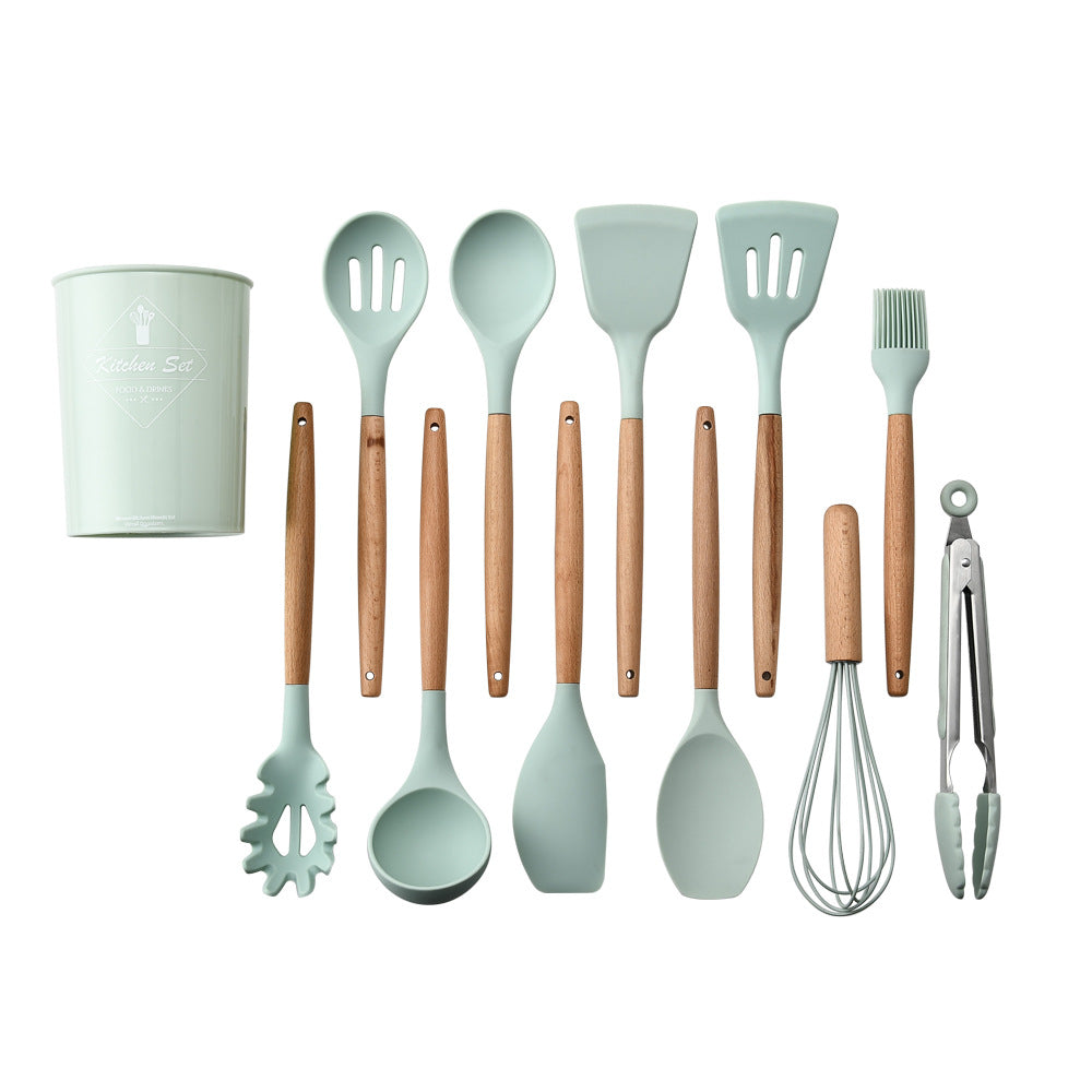 Ustensiles de cuisine en silicone avec poignée en bois