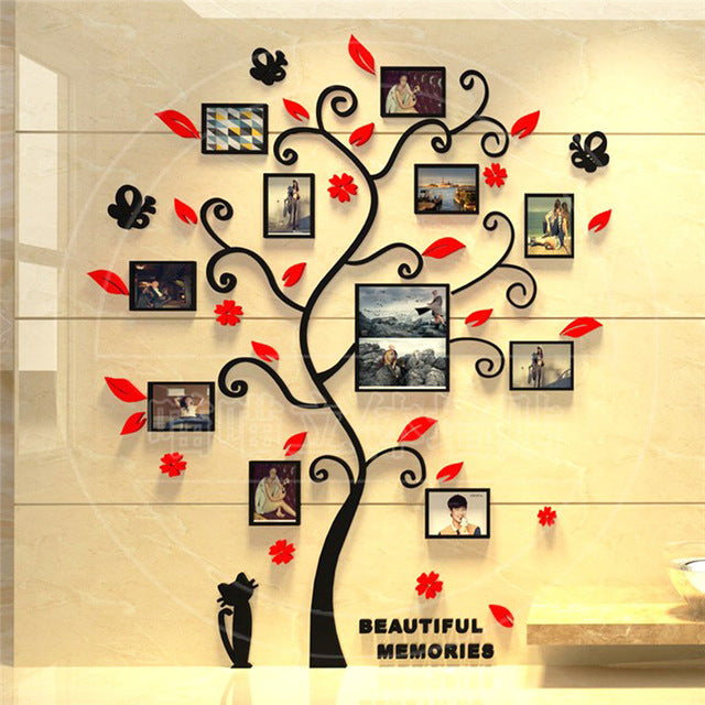 Cadre photo familial autocollant mural arbre