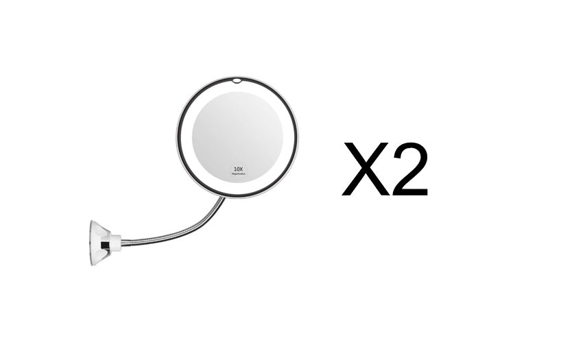 Miroir de maquillage lumineux LED pivotant à 360° avec grossissement x10