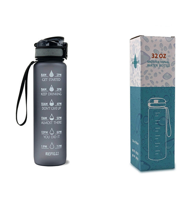 Gourde en Tritan de 1 L avec indicateur de temps, couvercle rebondissant, gourde de cyclisme motivante, gobelet étanche pour le sport et le fitness