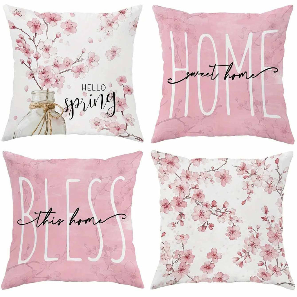 Housse de coussin à motif de fleurs de cerisier printanières pour canapé