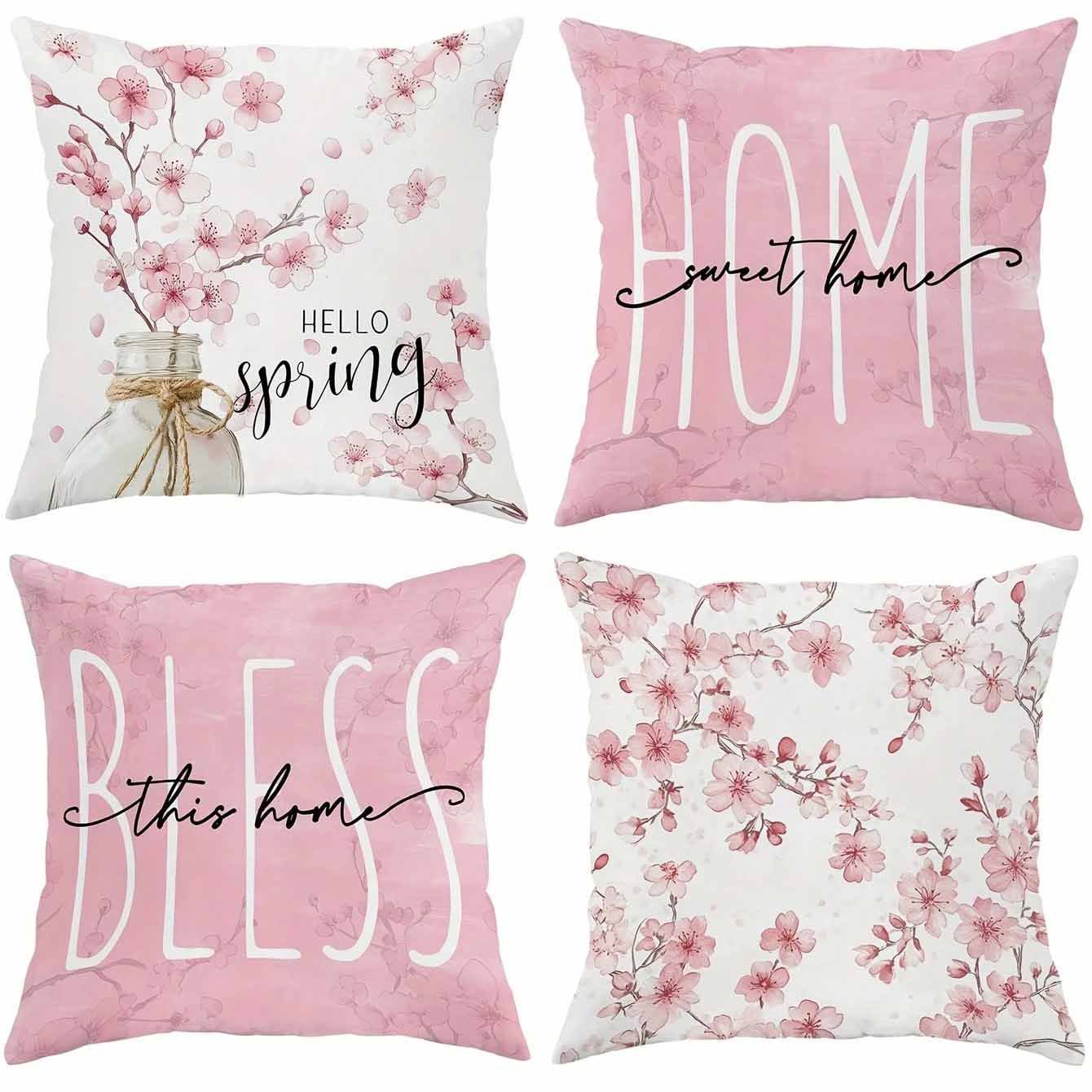 Housse de coussin à motif de fleurs de cerisier printanières pour canapé