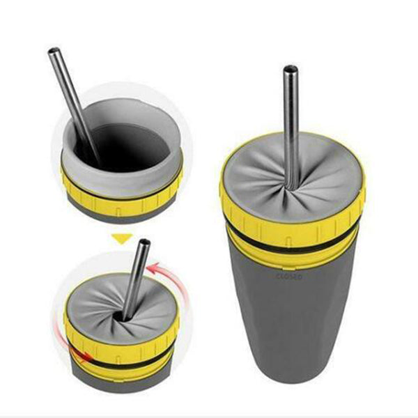 Gobelet isotherme portable sans couvercle à double paroi avec paille, idéal pour les voyages, les enfants et les adultes.