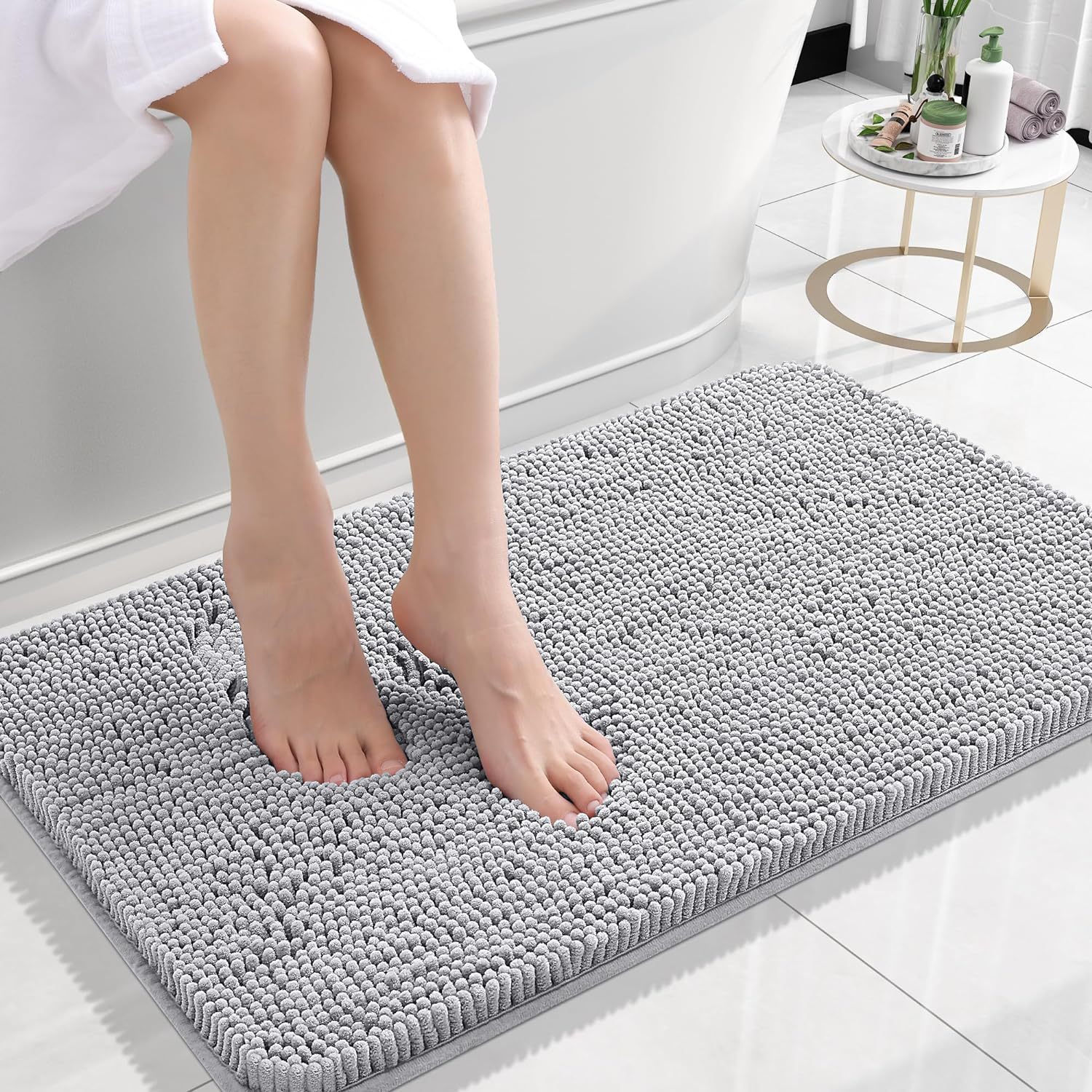 Tapis de sol en chenille de laine longue, absorbant, uni, antidérapant, pour salle de bain ou chambre à coucher, avec pédales.