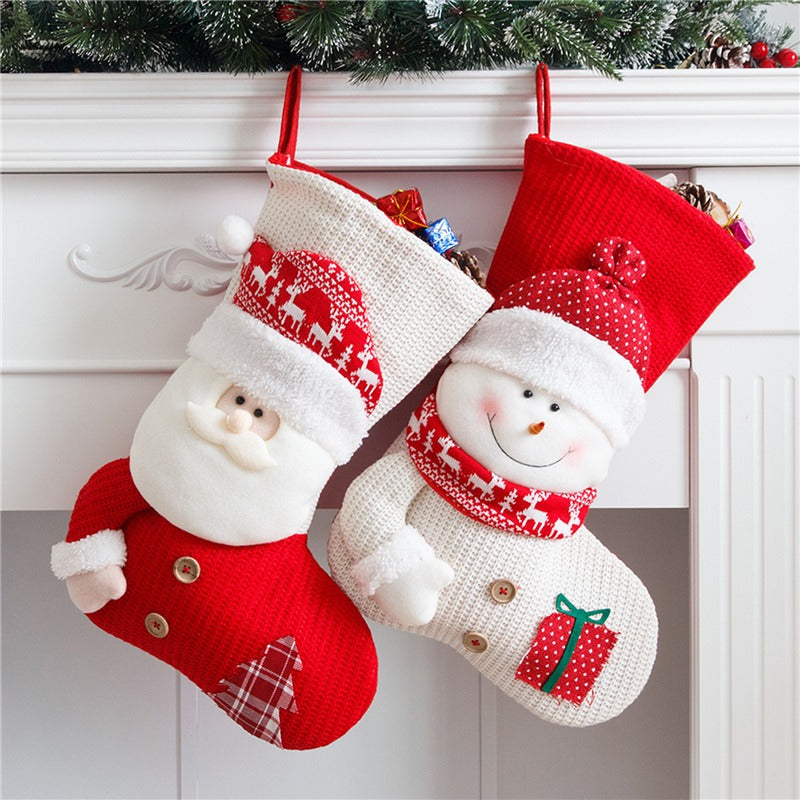 Grande chaussette de Noël tricotée rouge et blanche, Père Noël, décoration de cheminée, sacs cadeaux de Noël, porte-bonbons, décoration pour la maison 