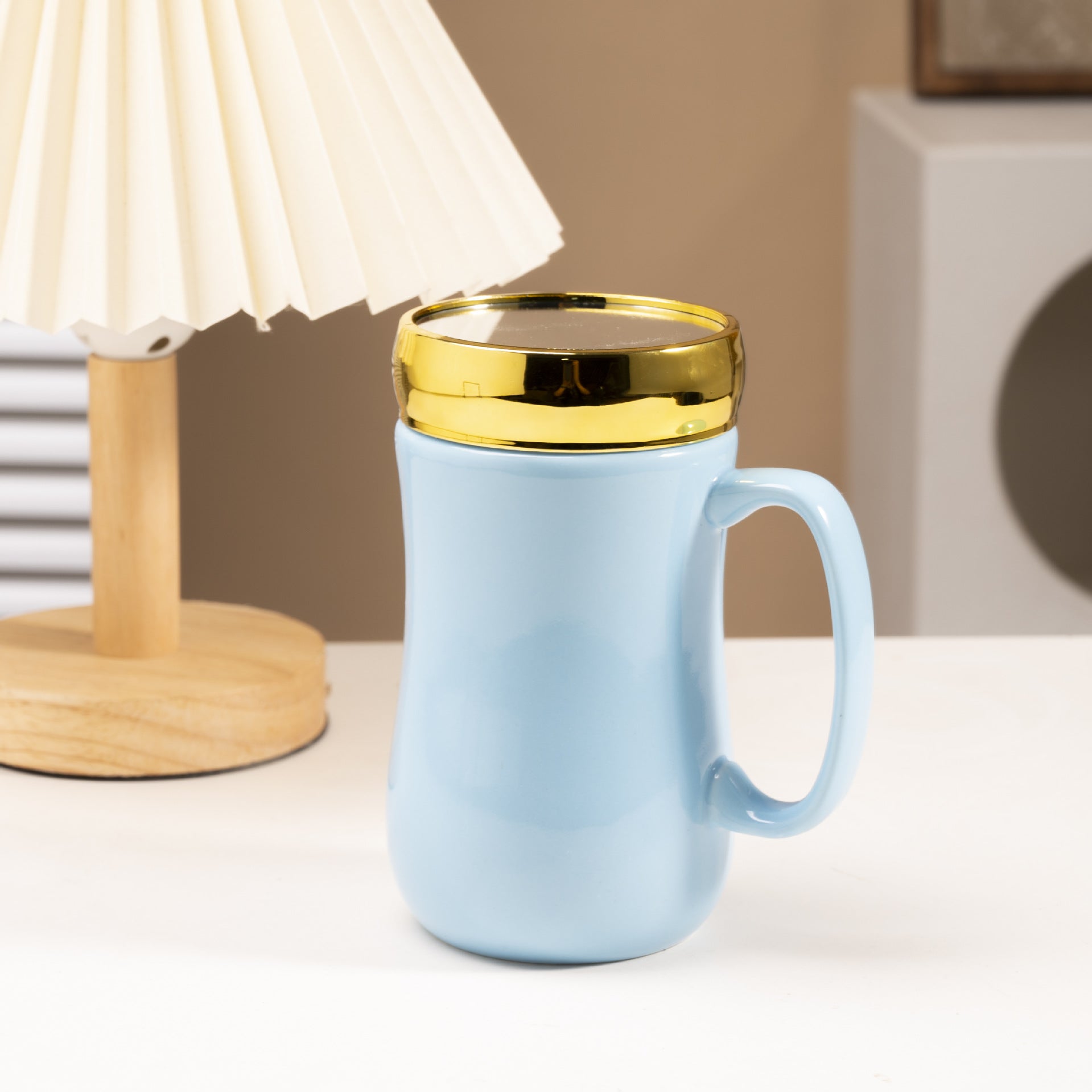 Mug en céramique brillante et émaillée, style miroir, pour couple.