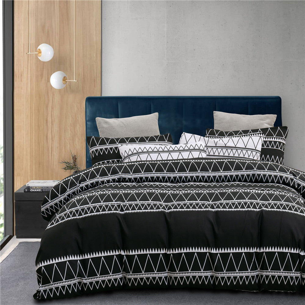 Ensemble de literie imprimé en tissu brossé pour la maison : 1 housse de couette et 2 taies d’oreiller